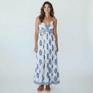 Elegant Blue and White Maxi Dress